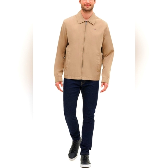 NWT Tommy Hilfiger Men's Classic Front-Zip Filled Micro-Twill Jacket in Khaki - Picture 1 of 12
